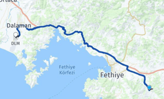 Route from Dalaman to Fethiye