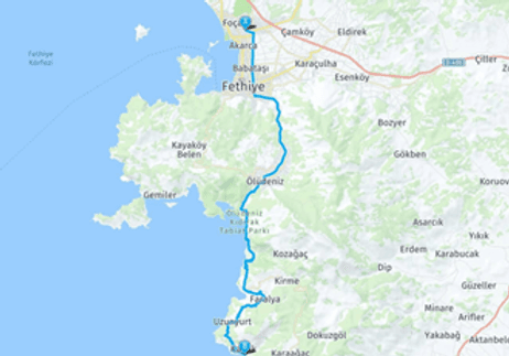 Route from Fethiye to Kabak Bay